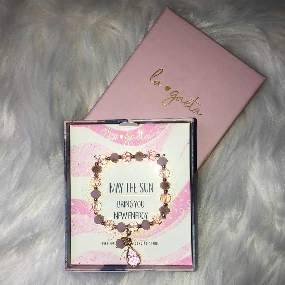 3 for $10 Sale - Genuine pink stone 14kt gold stretch bracelet